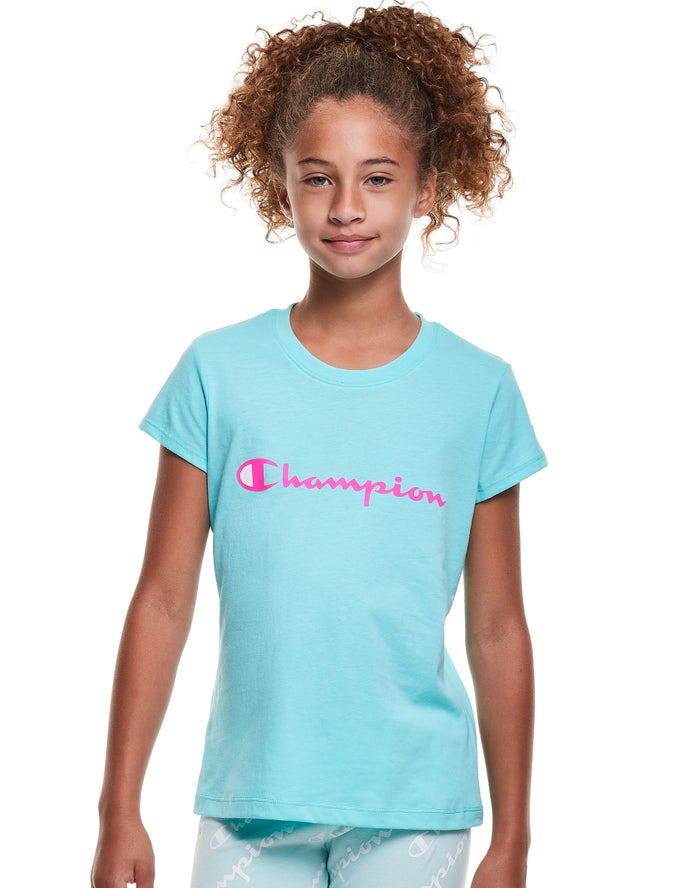 Champion T-Shirt Meisjes - Turquoise - Classic Script Logo ( 478025-CTM )